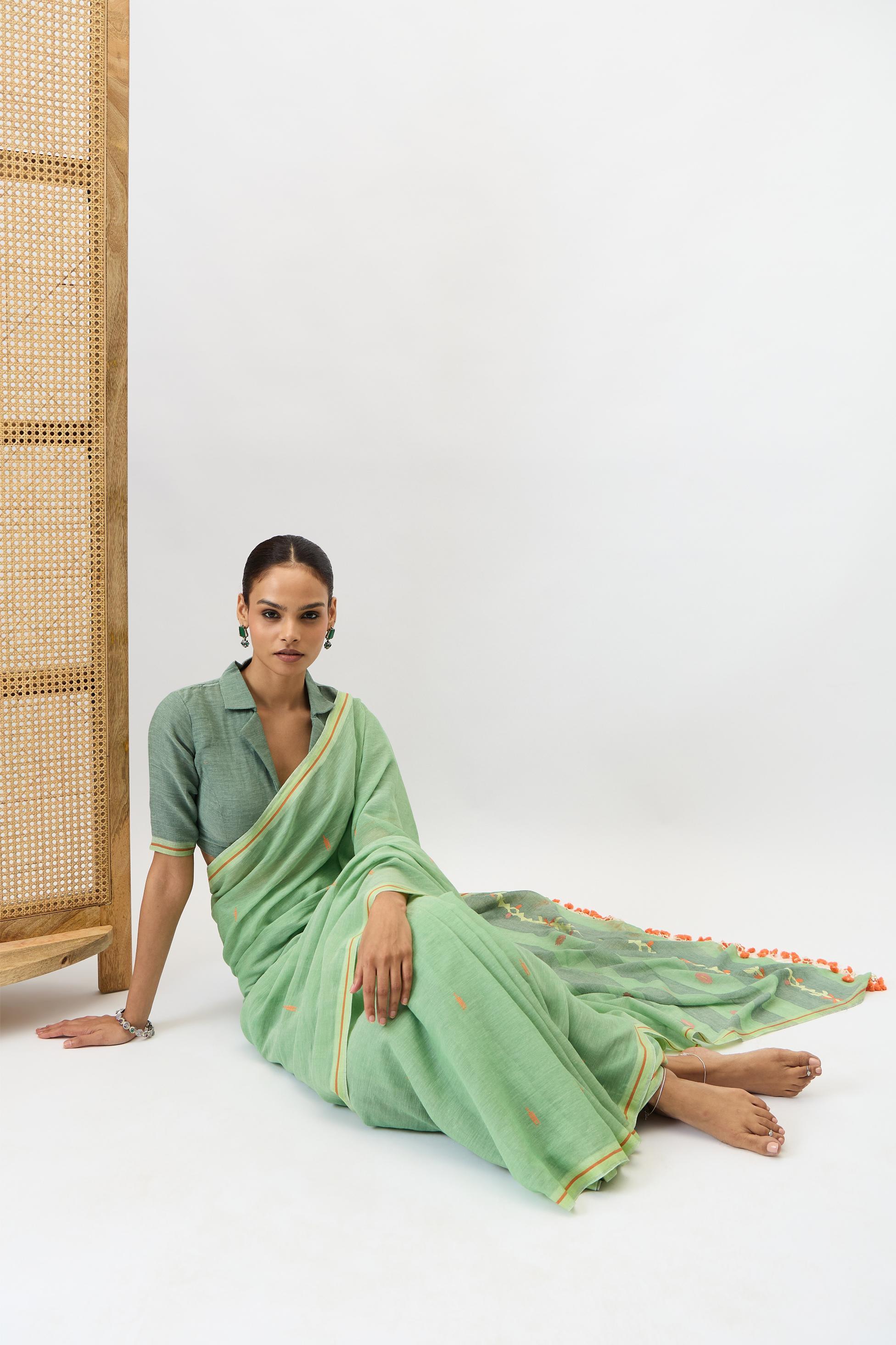 Cotton Jamdani sarees - saree close-up showcasing intricate handloom texture