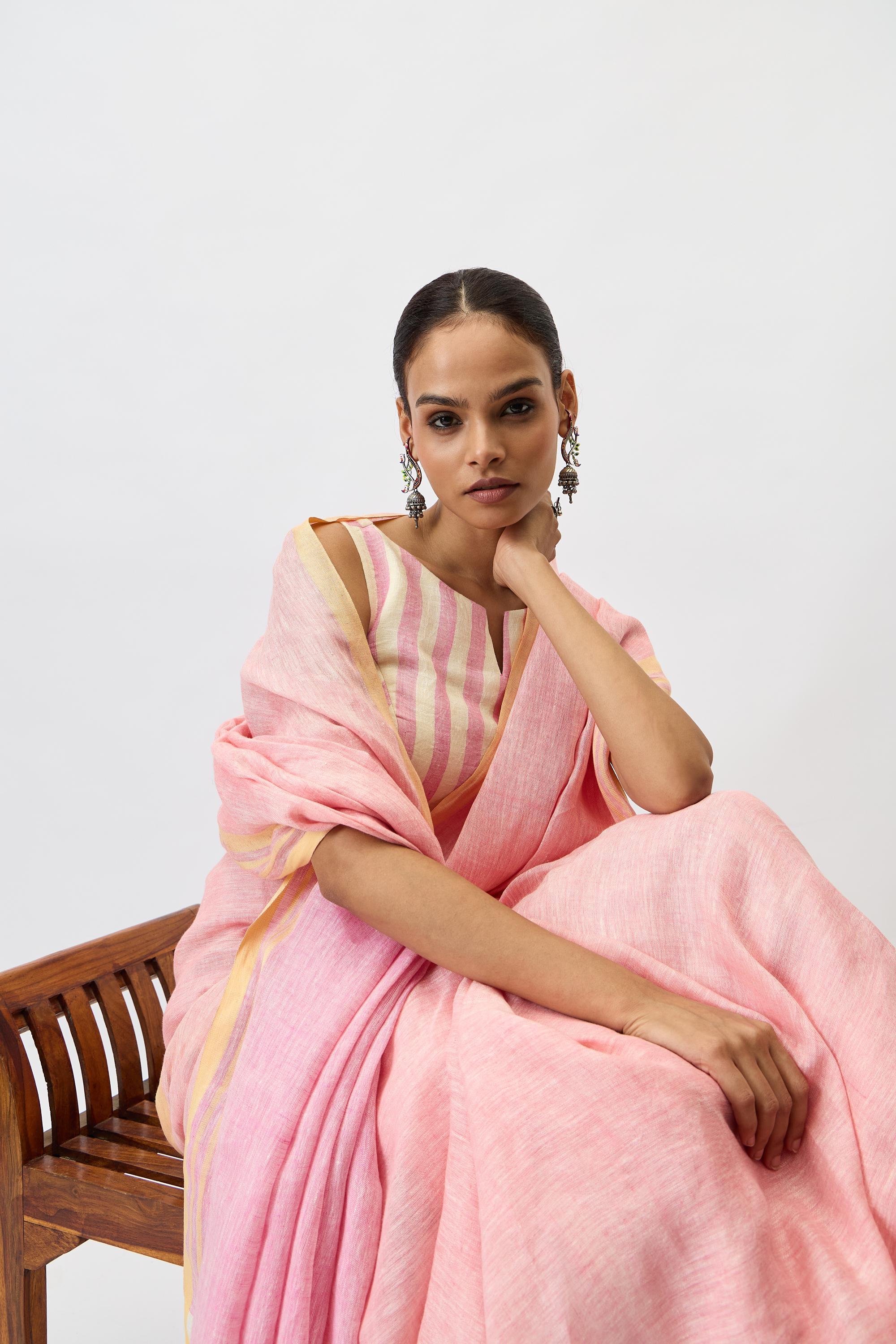 Pure Linen sarees - saree close-up showcasing intricate handloom texture