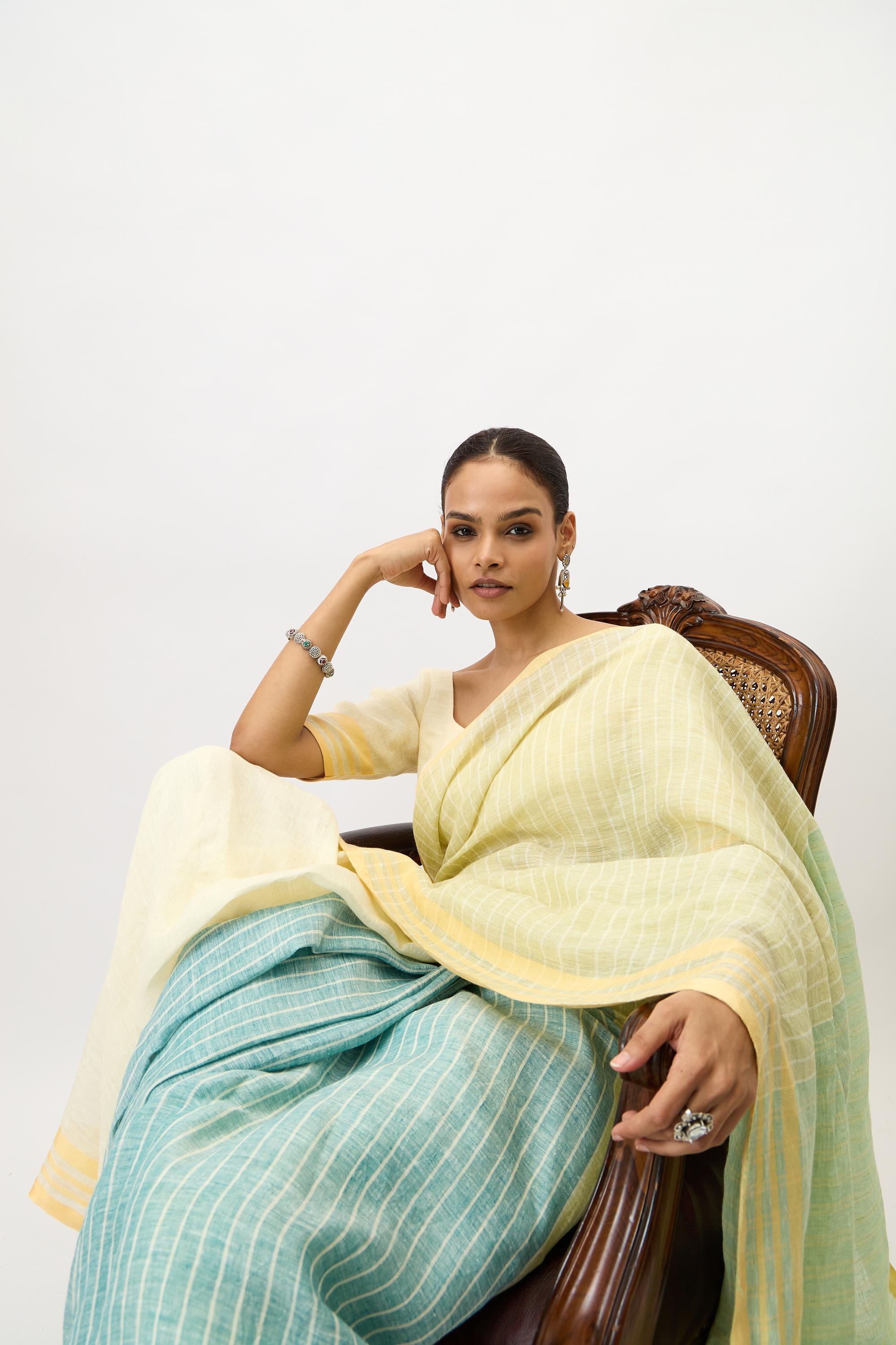 Pure Linen sarees - handwoven saree - artisan-crafted traditional weave